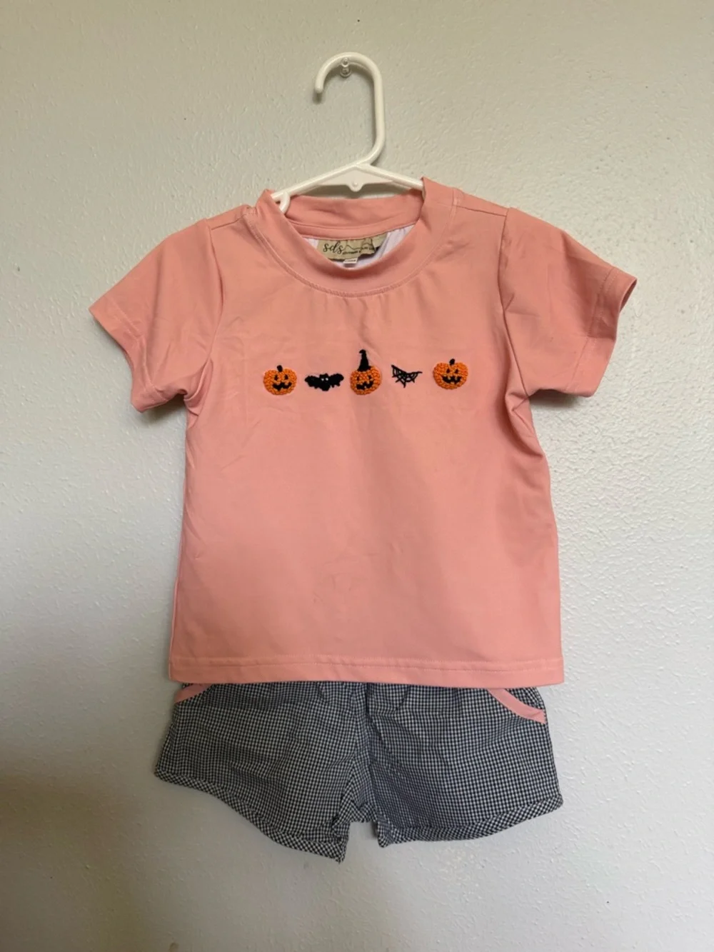 Peach Pumpkin French Knot Embroidered Tee Set - Picture 3 of 3